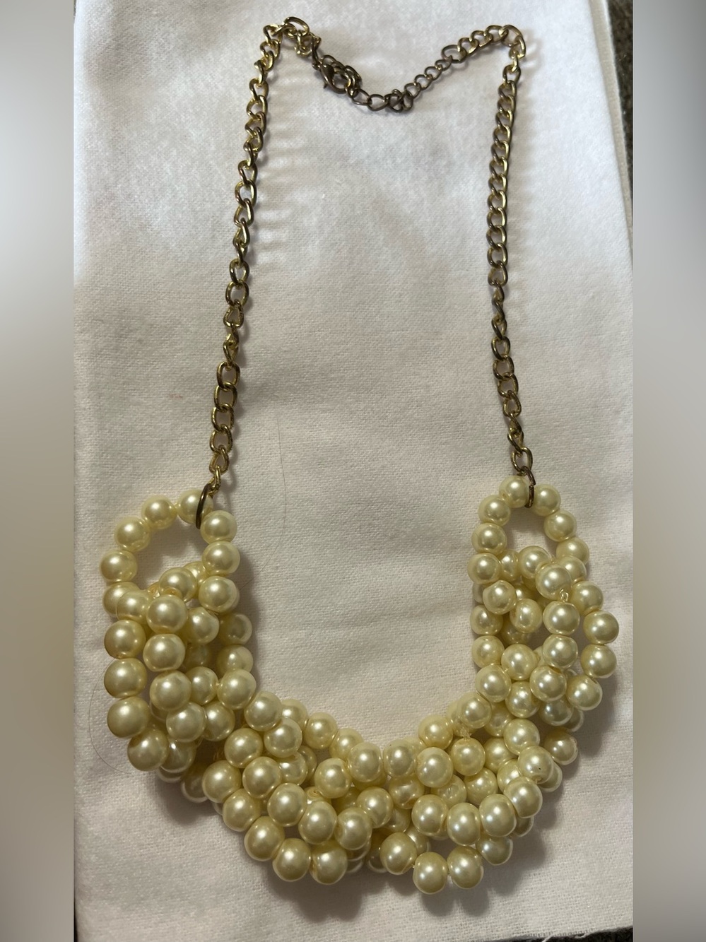 Classic Pearl Cluster Necklace - Cream Faux Pearls with Gold Chain